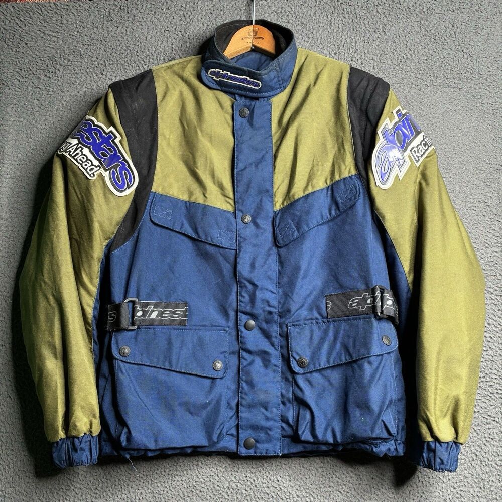 Vintage Alpinestars Racing Ahead Bikers Jacket Blue Green Size 48 Made In Italy